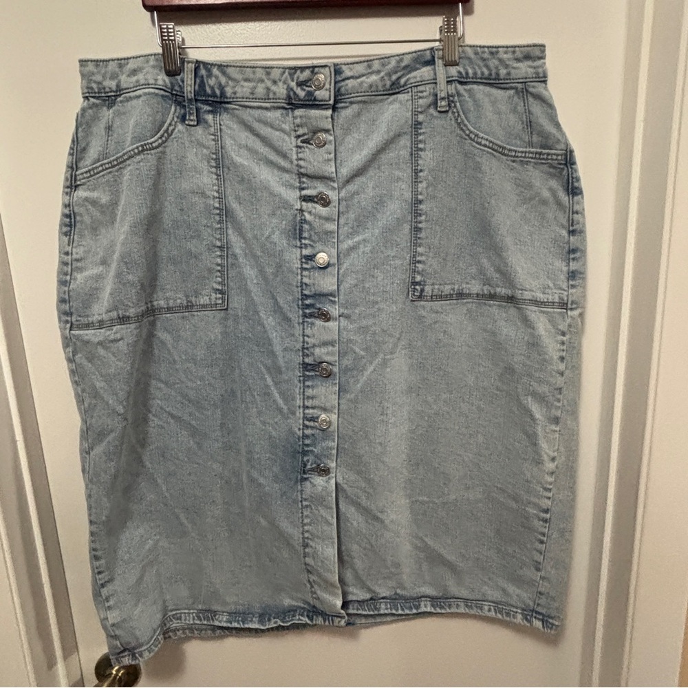 Sonoma Light Blue Button-Front Denim Midi Skirt plus size 18W Y2K cotton blend